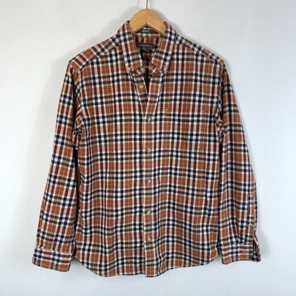 Eddie Bauer Rust Orange Plaid Relaxed Fit Flannel Button Down Shirt S